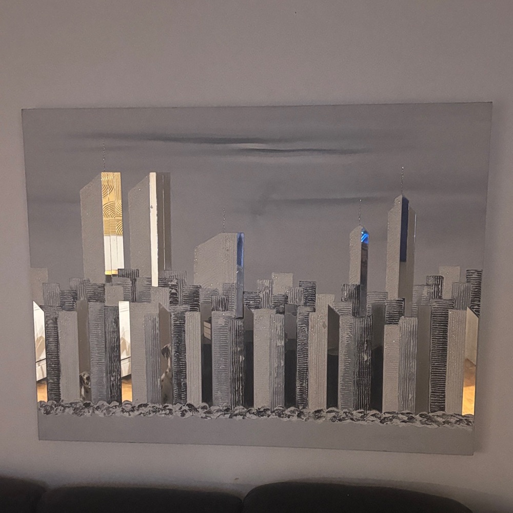 Modern Gray Skyline Wall Art - Mirrored Cityscape